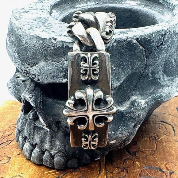 A&G Amal Guessous Rare Fancy Cuban Triple Cross ID Bracelet .925 - Picture 3 of 9